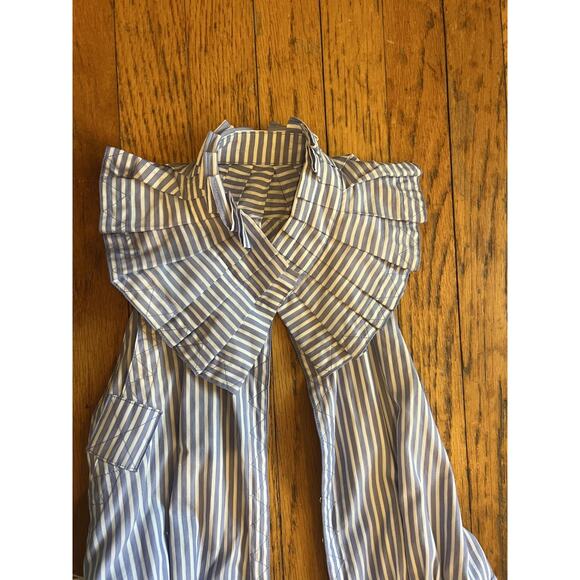 Alexis Dress Womens Medium Blue Stripe Ruffle Collar Tie Waist Button Front - Picture 7 of 10